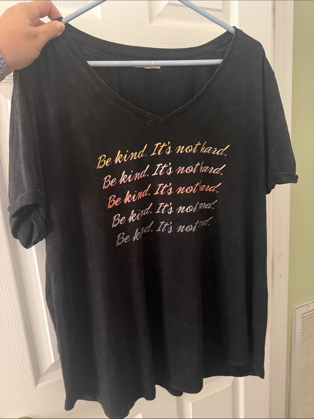 Maurices Black V-Neck Tee with Gradient 'Be kind. It's not hard.' Script